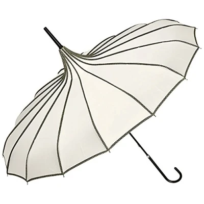 Afbeelding van VON LILIENFELD Paraplu Parasol Pagoda Bruidsparaplu Trouwparaplu met Decoratief stiksel Justine creme
