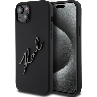 Afbeelding van Karl Lagerfeld Backcase hoesje geschikt voor iPhone 15/14/13 Effen Zwart Kunstleer