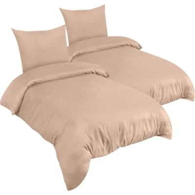 Afbeelding van Utopia Bedding Dekbedovertrek Set Zachte Microvezel 2 135x200cm met Kussenslopen 80x80cm Beddengoed Beige