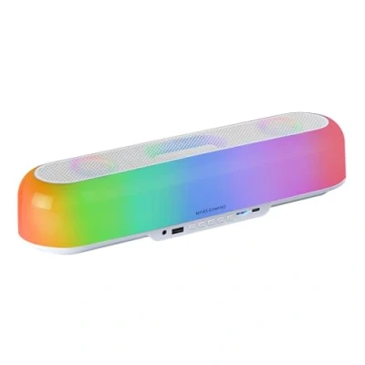 Afbeelding van MARSGAMING MSB ORB, Draagbare Speaker + Soundbar 20W, Orbilight RGB 360º Verlichting, met Triple Driver Systeem, Gaming Speakers Bluetooth 5.3 / USB/MicroSD/AUX/FM, Wit