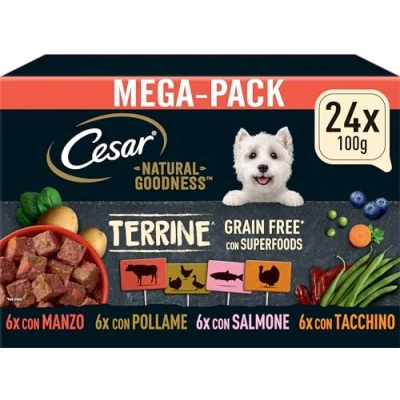 Afbeelding van 48 x 100 g Cesar Natural Goodness Graanvrij met Superfoods Terrine Mix (gevogelte, kalkoen, rund, zalm) natvoer voor honden