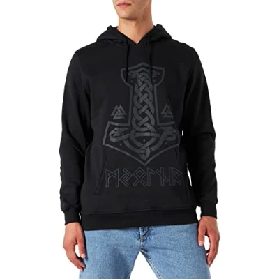 Afbeelding van Baddery Vikingpullover voor heren, met capuchon, Viking cadeau mannen, kleding, Mjölnir, 4XL