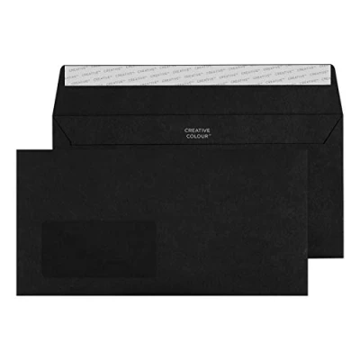 Afbeelding van Blake Creative Colour 214 DL+114X229MM 120 gsm Peel en Seal Portemonnee Envelop Jet Black (Pack van 500)
