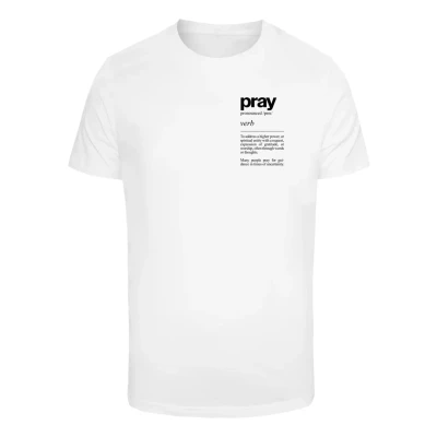 Afbeelding van Mister Tee PRAY Definition Tshirt print, Heren, Maat: Small, White