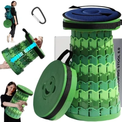 Afbeelding van ALEVMOOM Upgraded Dikke Opvouwbare Kruk Telescopische met Kussen, Intrekbare voor Outdoor Camping Vissen, Hoogte 50CM, Maximale Belasting 1000 LB