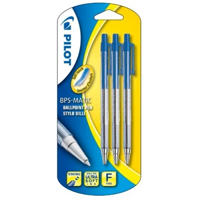Afbeelding van Pilot BPS Matic Balpen, fijne punt, blauw, 3 stuks