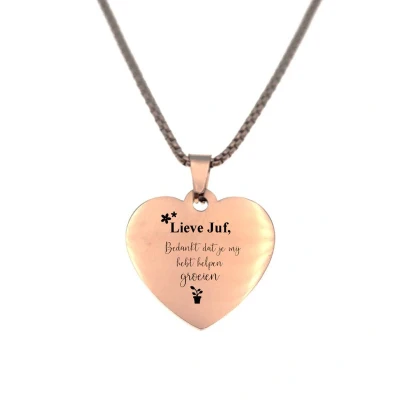 Afbeelding van Ketting RVS Hart Rosegoud Liefe Juf