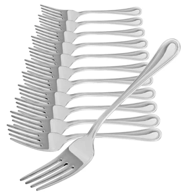Afbeelding van COM FOUR® 12x taartvorkjes van 430 roestvrij staal stijlvol bestek in eenvoudig design kleine dessertvorkjes aperitiefvorkjes 13,7 cm (13,7 12 stuks)