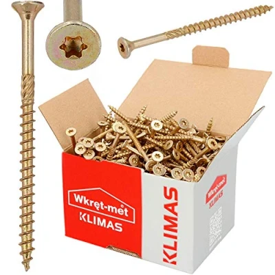 Afbeelding van KLIMAS Houten schroeven Torx spaanplaatschroeven 5,0 x 10 mm 200 stuks verzonken kopschroeven terrasschroeven universele dakconstructie set TX geel