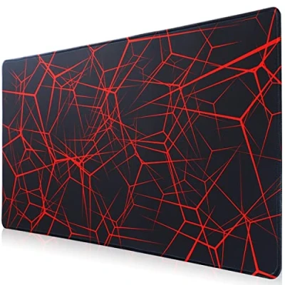 Afbeelding van Hosimoln Gaming muismat, grote muismat afmetingen 70 x 30 cm dikte 3 mm, premium gestructureerde antislip en waterdichte computermuismat met genaaide randen voor gaming/kantoor/home rood