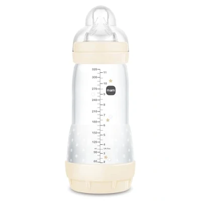 Afbeelding van MAM Easy Start Anti Colic A125 Gepatenteerde Antocoliekfles met zuiger, 3 van SkinSoftTM siliconen voor baby&#039;s vanaf 4 maanden, 320 ml, neutraal, 1 stuks, zelfsteriliseerbaar in minuten