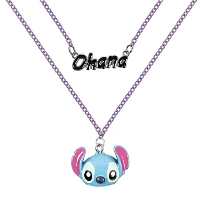 Afbeelding van Disney Lilo &amp; Stitch Blue Ohana dubbellaagse ketting NH00922RL 16.PH, Eén maat, Messing, Geen edelsteen