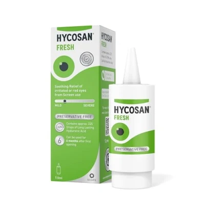 Afbeelding van Hycosan Fresh Conserveermiddel Vrije Oogdruppels 7,5 ml. Een Smerende Oogdruppel voor Geïrriteerd of Mild Droog Oog