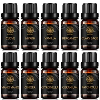 Afbeelding van Top 10 Aromatherapie etherische olieset voor diffuser (vanille, mirre, ylang ylang, salie, gember, patchouli en anderen), 100% pure olieset, therapeutische kwaliteit oliën set