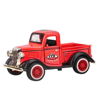 Afbeelding van Kleine bestelwagen Klassieke gegoten auto Voertuig Speelgoed Trek auto&#039;s Model met licht en geluid voor kinderen (rood)