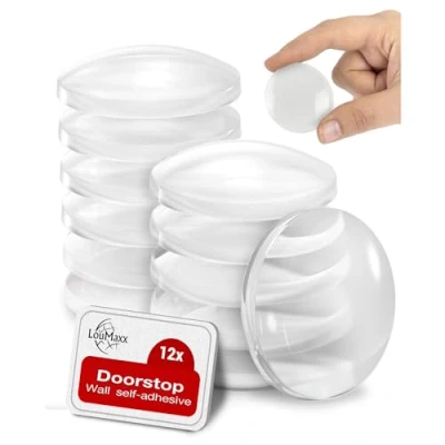 Afbeelding van LouMaxx Deurstopper voor muur, transparant, 40 mm, set van 12 rubberen buffers, zelfklevend, muren, deuren en meubels, wandbescherming, deurklinken, zelfklevend