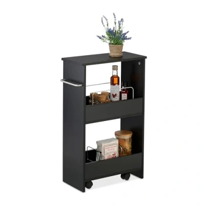 Afbeelding van Relaxdays keukentrolley smal mdf 2 vakken 66,5x42x20 cm wielen ruimtebesparend A