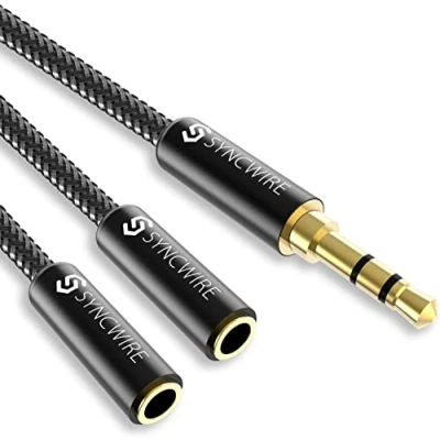 Afbeelding van Syncwire Audio Y splitterkabel 23 cm 3,5 mm mannelijk naar 2 x vrouwelijke nylon hoofdtelefoon dubbele stekker voor Apple, Samsung, smartphone, hoofdtelefoon, luidspreker, microfoon &amp; meer zwart
