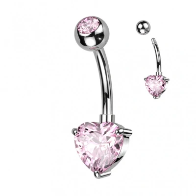 Afbeelding van Piercing titanium hartje steen roze