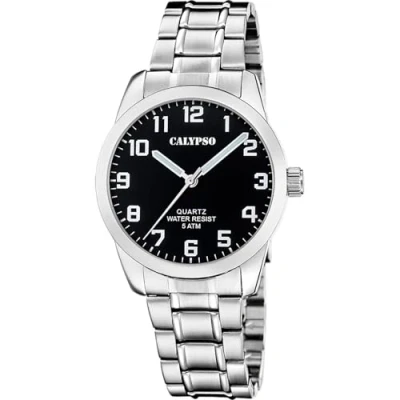 Afbeelding van CALYPSO Herenhorloge K5866/4 Basic behuizing van roestvrij staal 316L, zilverkleurige armband zilverkleurig, zwart, zwart