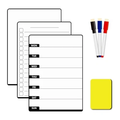 Afbeelding van 3 Pack Magnetisch Whiteboard,Whiteboard voor Koelkast,3 Whiteboard Markers + Eraser,voor Memo&#039;s, Notities,Lijsten en Menu&#039;s In Thuis Keuken Kantoor