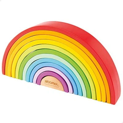 Afbeelding van ColorBaby Woomax 49305 regenboog van hout, XL + 18 m, 12 stuks,Kleuren Mens erger je niet