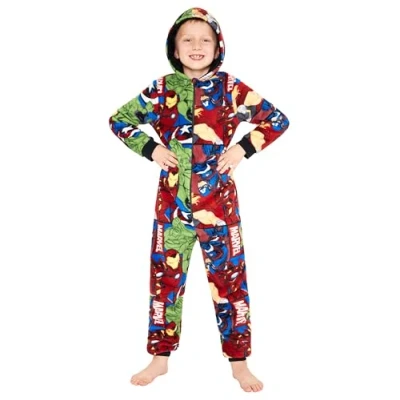 Afbeelding van Marvel Fleece Onesie voor jongens met capuchon kinderen, tieners 7 15 jaar, kinderpyjama&#039;s, comfortabele loungewear cadeaus jongens, Meerkleurig, 13 14 jaar