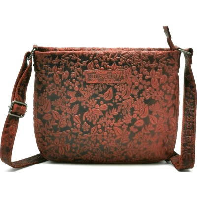 Afbeelding van Hillburry Schoudertas met Bladeren Reliëf rood (bxhxd) ca. 25cm x 21cm 5,5cm