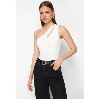 Afbeelding van Trendyol Witte Asymmetrische Kraag Met Uitsparingdetail Gebreid Bodysuit Drukknopen Aan De Onderkant Twoss23Bd00014