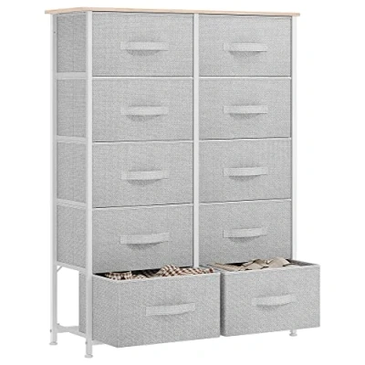 Afbeelding van Ladekast, ladekast met 10 lades, stoffen voor slaapkamer, woonkamer, kast, kinderkamer, stevig stalen frame, gemakkelijk te trekken, lichtgrijze opbergkast