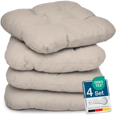 Afbeelding van Beautissu set van 4 Zitkussens 40x40 cm Lisa Comfortabel stoelkussen stoelpads zitkussen met 8 vulling Zacht eetkamer stoel bank kussen in Taupe