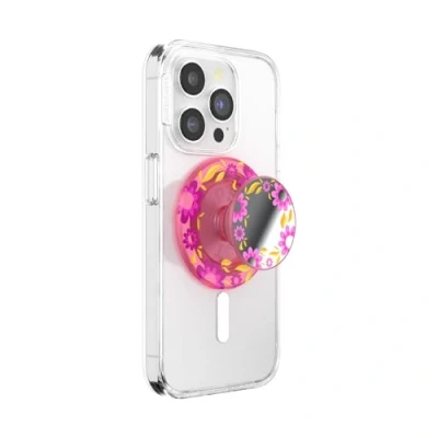 Afbeelding van PopSockets Ronde telefoongreep compatibel met MagSafe, inclusief adapterring, telefoonhouder, draadloos opladen roze reliëf