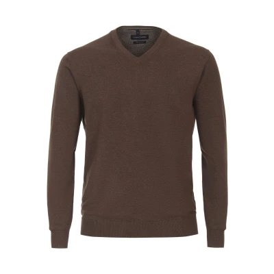 Afbeelding van Casa Moda Pullover V Hals Bruin maat M Heren met Regular fit Pasvorm Katoen Suitable Herenkleding