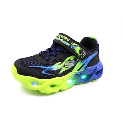 Afbeelding van Skechers Thermo Flash Heat Flux Sneaker voor jongens, Zwarte synthetische mesh blauwe limoen trim, 30 EU
