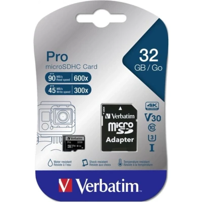 Afbeelding van Verbatim Micro SDHC Pro 32GB Class 10 UHS I incl Adapter