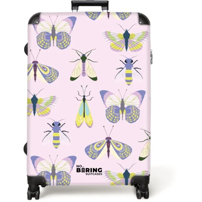 Afbeelding van NoBoringSuitcases.com® Koffer groot Reiskoffer lichtgewicht Roze met insecten Rolkoffer 4 wielen Grote trolley XL 98 liter bagage