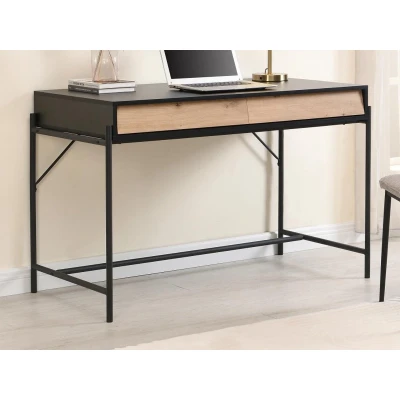 Afbeelding van Bureau met 2 lades Mdf en metaal Zwart naturel VUORIA L 120 cm x H 77 D 60