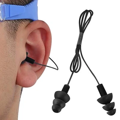 Afbeelding van Swimming Corded Earplugs, 3 Layers Soft Silicone Swim Ear Plugs for Water Sports Accessory(black)