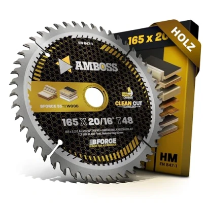 Afbeelding van HM cirkelzaagblad 165x20 16 Z48 wisseltand voor hout Super fijne snede. AMBOSS WERKZEUGE® zaagblad 165 mm + verloopring 20 mm. 165x16 comp. DeWALT D23550. 23551. DC310. 310KL. 310KN.