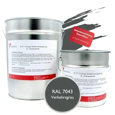 Afbeelding van 2K epoxyhars gekleurde vloercoating epoxy vloerverf betonverf garage werkplaats kelder industrie dekverf (2,5 kg, RAL 7043 verkeersgrijs)