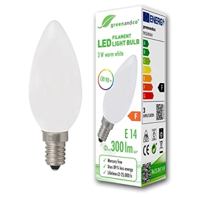 Afbeelding van greenandco® CRI90+ LED lamp vervangt 28 Watt E14 kaars mat, 3W 300 Lumen 2700K warm wit 360 230V AC glas, niet dimbaar, flikkervrij
