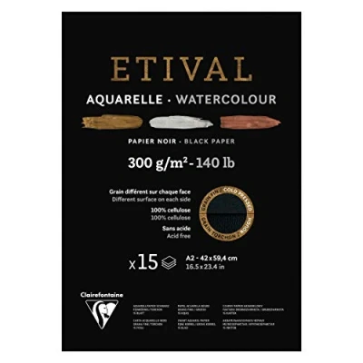 Afbeelding van Clairefontaine 975320C 1 pagina tekenpapier Etival 15 vellen 42 x 59,4 cm 300 g dubbele korrel (voor en achterkant vaatdoek), zwart