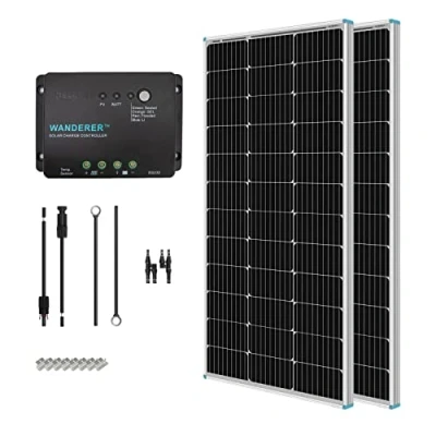 Afbeelding van Renogy 12 V 1 kW zonne installatie, eilandinstallatie, set met 200 W, monokristallijn zonnepaneel, 30 A laadregelaar, negatieve aarding, kabels en houders voor tuin, balkon, camper,