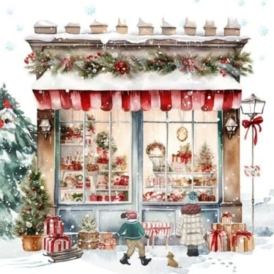 Afbeelding van 20 servetten Kerstmis voor de kerstwinkel als tafeldecoratie. Papieren met motief. Ook decoupage en servettentechniek 33x33cm