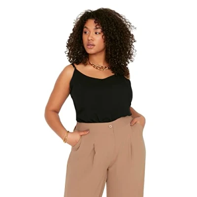 Afbeelding van Trendyol Zwarte Viscose Geweven Verstelbare Band V Hals Plus Size Blouse Tbbss22Bz0223
