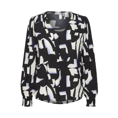 Afbeelding van Fransa blouse FRFLOWY met all over print zwart/wit/lila