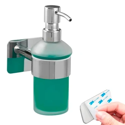 Afbeelding van bremermann Badkamerserie Lucente Tape zeepdispenser zelfklevend glas &amp; roestvrij staal, verchroomd geen boren 3M kleefbevestiging
