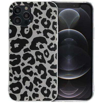 Afbeelding van Apple iPhone 12 Hoesje Siliconen en TPU (zacht) iMoshion Softcase/Backcover Leopard Transparent Telefoonhoesje