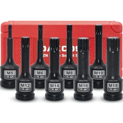 Afbeelding van DAKCOS Kraft XZN Socket Set,multitand slagmoerdopsleutelset 1/2 inch, 8 delig, M5 M18, CR MO