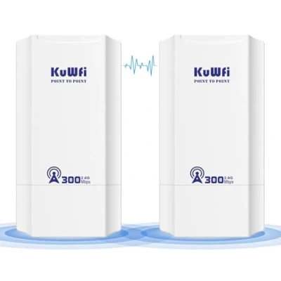 Afbeelding van KuWFi 300 Mbps WLAN bridge outdoor CPE, 2,4 G Point to WiFi Bridge, 1 km lange afstand access point, plug &amp; play richtradio met 24 V PoE adapter, draadloze voor